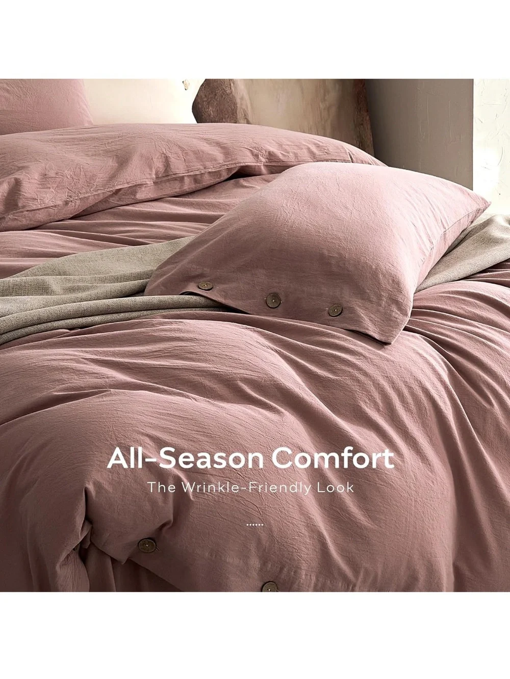 100% Washed Cotton Darker Rose Duvet Cover Twin, Linen-Like